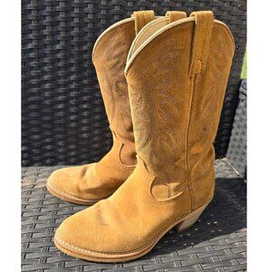 Men’s Cowboy Leather Suede Western Boots 90125 Size 8D Brown Round Toe